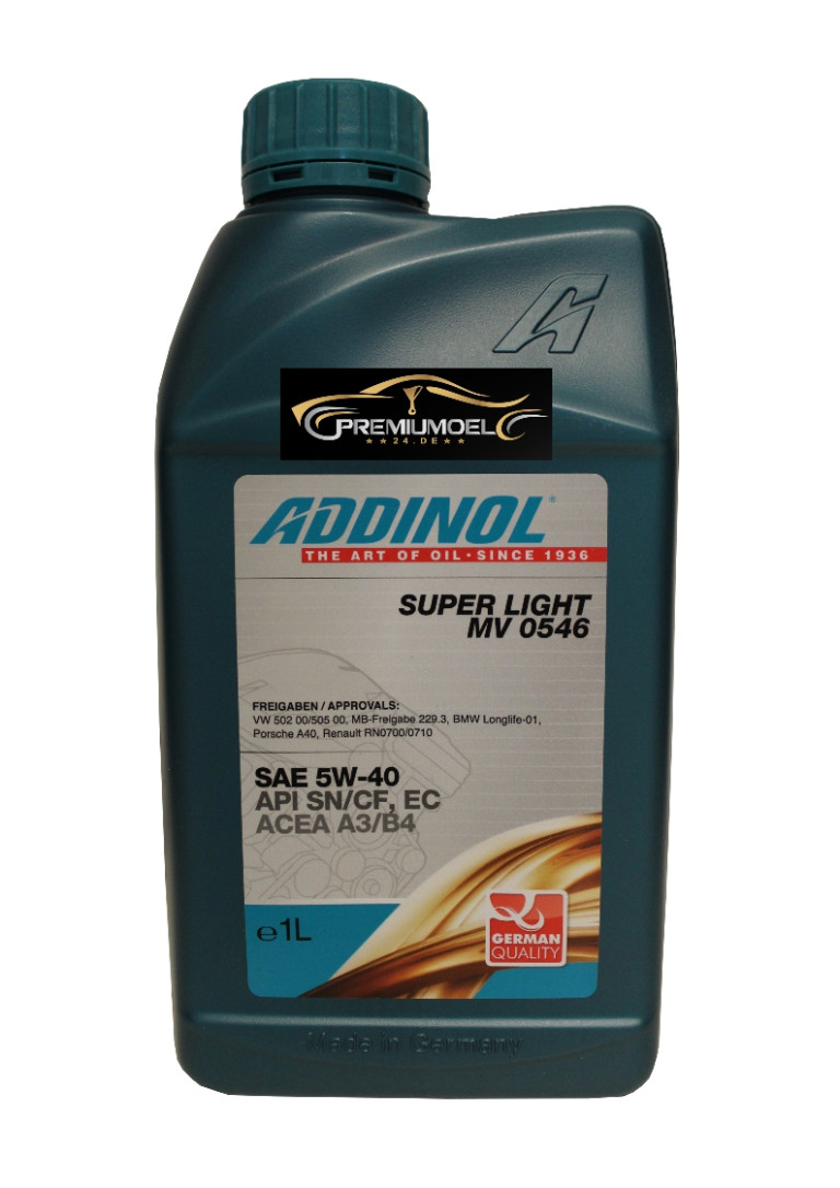 Addinol SUPER LIGHT SAE 5W-40 Motoröl 1 Liter 1 L VW 50200 - BMW LL 01 ...